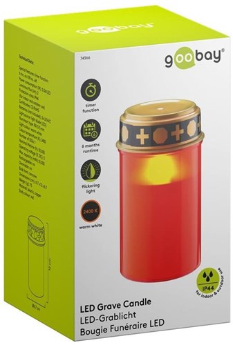 Enzo LED-Bestattungslicht | 12cm mit Timer | rot (exkl. 2xc Batterie) | Gedenklicht | Grablicht | Trauerlicht - 5099410