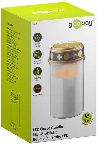 Enzo LED-Bestattungslicht | 12cm mit Timer | weiß (exkl. 2xC-Batterie) | Gedenklicht | Grablicht | Trauerlicht - 5099412