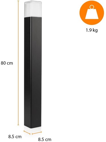 Enzo-Pfostenleuchte | schwarz | 80cm | quadratisch | 12W LED | IP44 3000k | Smartwares ool-50018 – a5019000