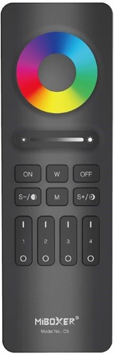 Enzo RGB-CCT-Fernbedienung | 2,4g | 4 Zonen | mattschwarzes Design | miboxer mi-light 2.0 | c5 | exkl. 2 x AAA-Batterie – LED0229