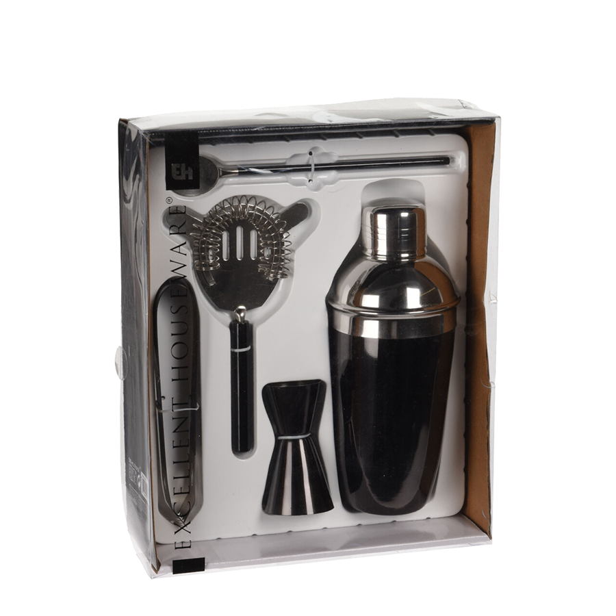 Excellent Houseware Cocktailshaker-Set schwarz 5-teilig