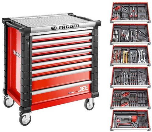 FACOM Werkzeugwagen 8 Schubladen M4A | mit 6 gefüllten Schubladen | rot - jetcm215bnl