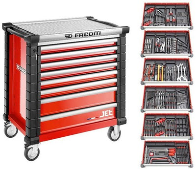 FACOM jetcmm215bnl Werkzeugwagen 8 Schubladen M4A | Schaumstoff mit 6 gefüllten Schubladen | rot - jetcmm215bnl