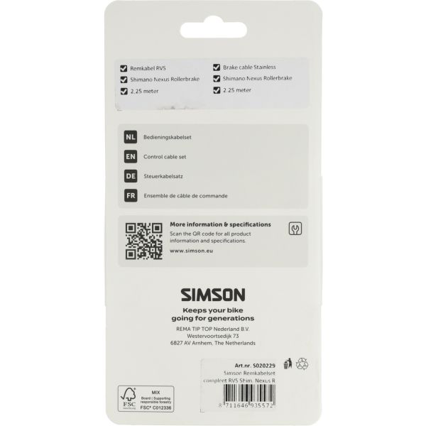 Simson Bremskabelsatz komplett mit Shim aus Edelstahl. Nexus Rollerbr. schwarz