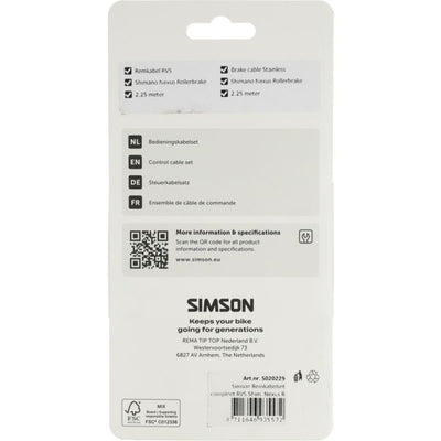 Simson Bremskabelsatz komplett mit Shim aus Edelstahl. Nexus Rollerbr. schwarz