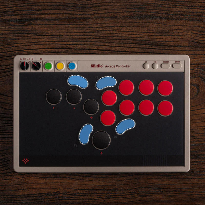 8bitdo Arcade-Controller (grau rot, 2,4 GHz Bluetooth USB, Nintendo Switch, PC)