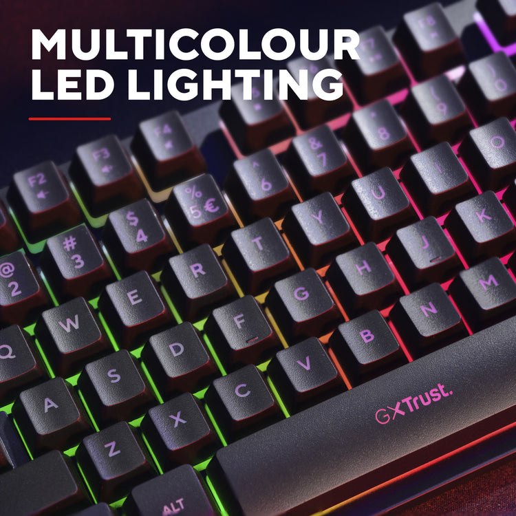 Trust GXT 833 Thado-Tastatur mit TKL-Beleuchtung, Gaming-Tastatur (schwarz, US-Layout, 80 % (TKL), RGB)
