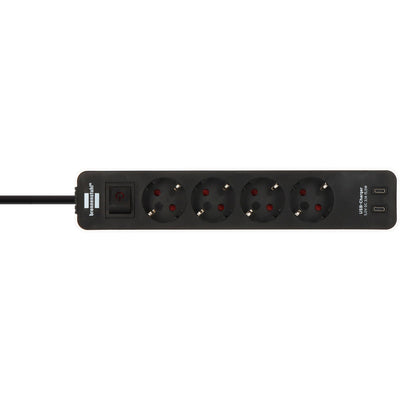 Brennerstuhl ecolor Steckdosenleiste mit 2 USB-C Ladebuchsen | 4-fach | weiß schwarz | 1,5m h05vv-f 3g1,5 - 1153240126