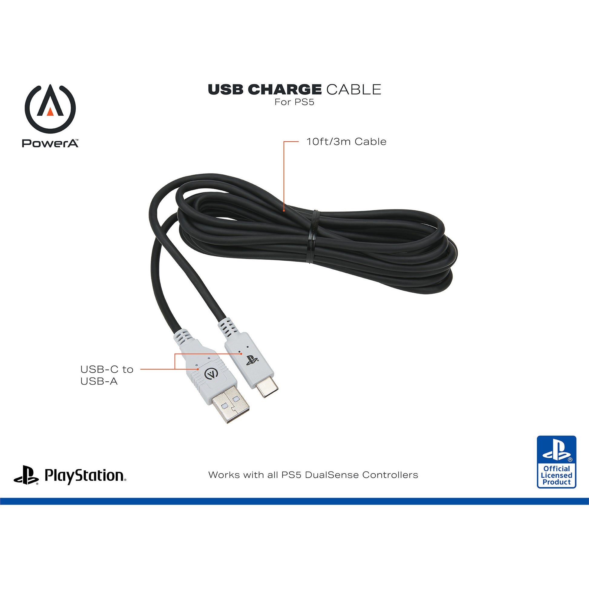 Powera USB-C-Kabel für Playstation 5 (schwarz und weiß, 3 Meter)