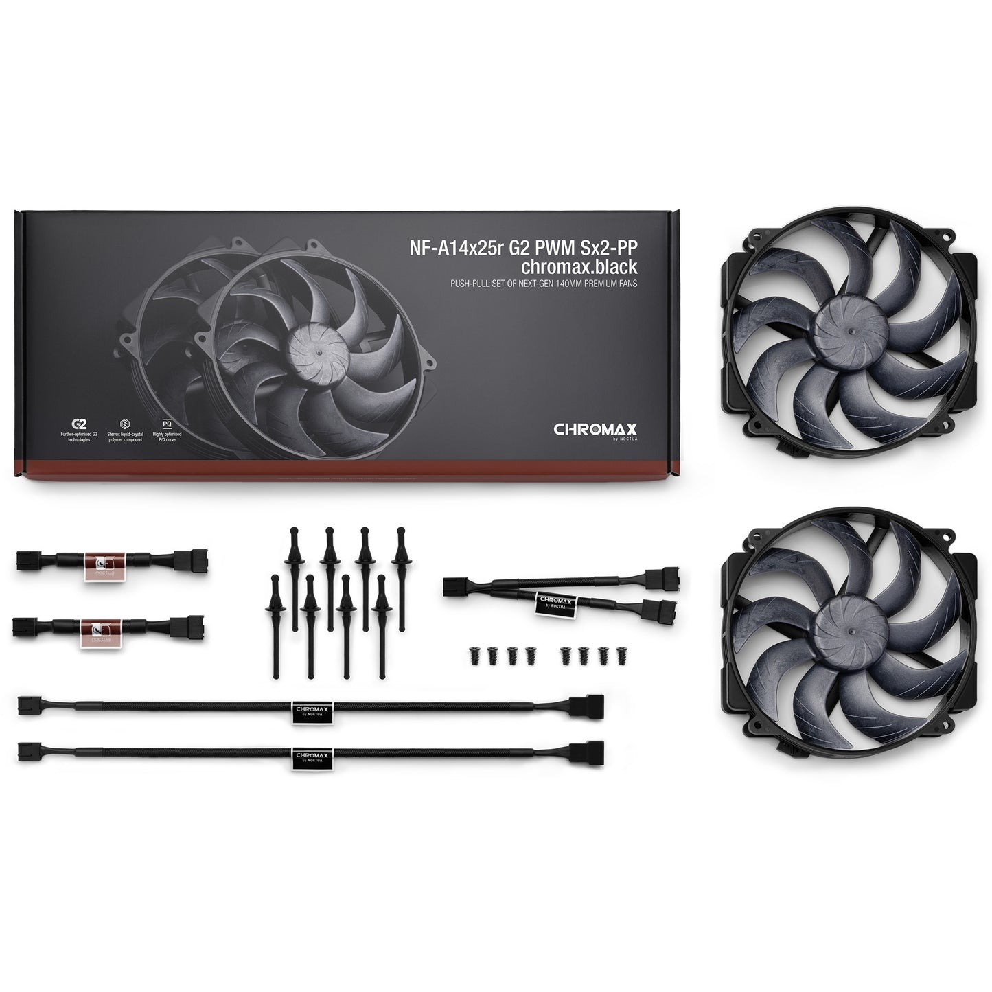 Noctua nf-a14x25r g2 pwm sx2-pp chromax.black Gehäuselüfter (schwarz, 2 Stück, 140 x 140 x 25 mm)