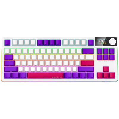 Lorgar kbp70tklw, Gaming-Tastatur (weiß, US-Layout, logar toxic purple, TKL, RGB, Hot-Swap-fähig, PBT Double-Shot, Bluetooth 2,4 GHz USB)