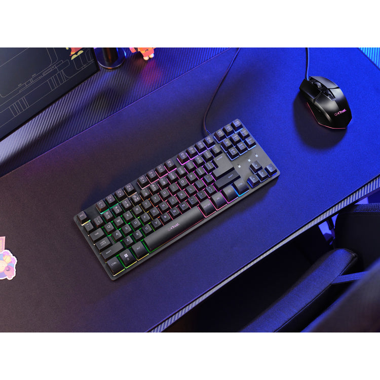Trust GXT 833 Thado-Tastatur mit TKL-Beleuchtung, Gaming-Tastatur (schwarz, US-Layout, 80 % (TKL), RGB)