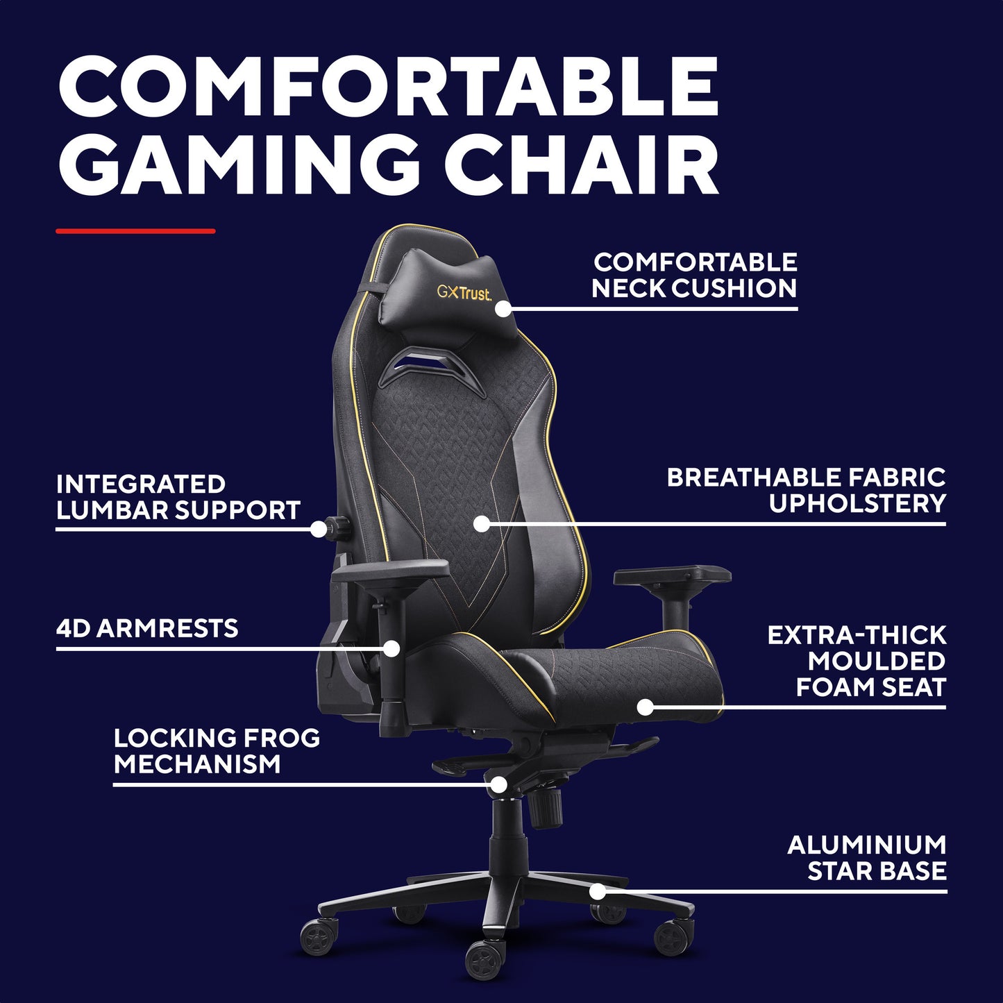 Trust GXT 721BM Ruya Pro Premium bequemer Gaming-Stuhl (Schwarz Gelb)