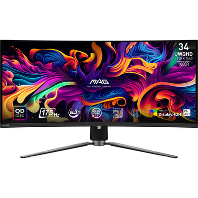 MSI Mag 341CQP QD-OLED 34 gebogener Ultrawide-Gaming-Monitor (schwarz, 2x HDMI, Display-Port, 2x USB-A, USB-B, USB-C, 175 Hz)
