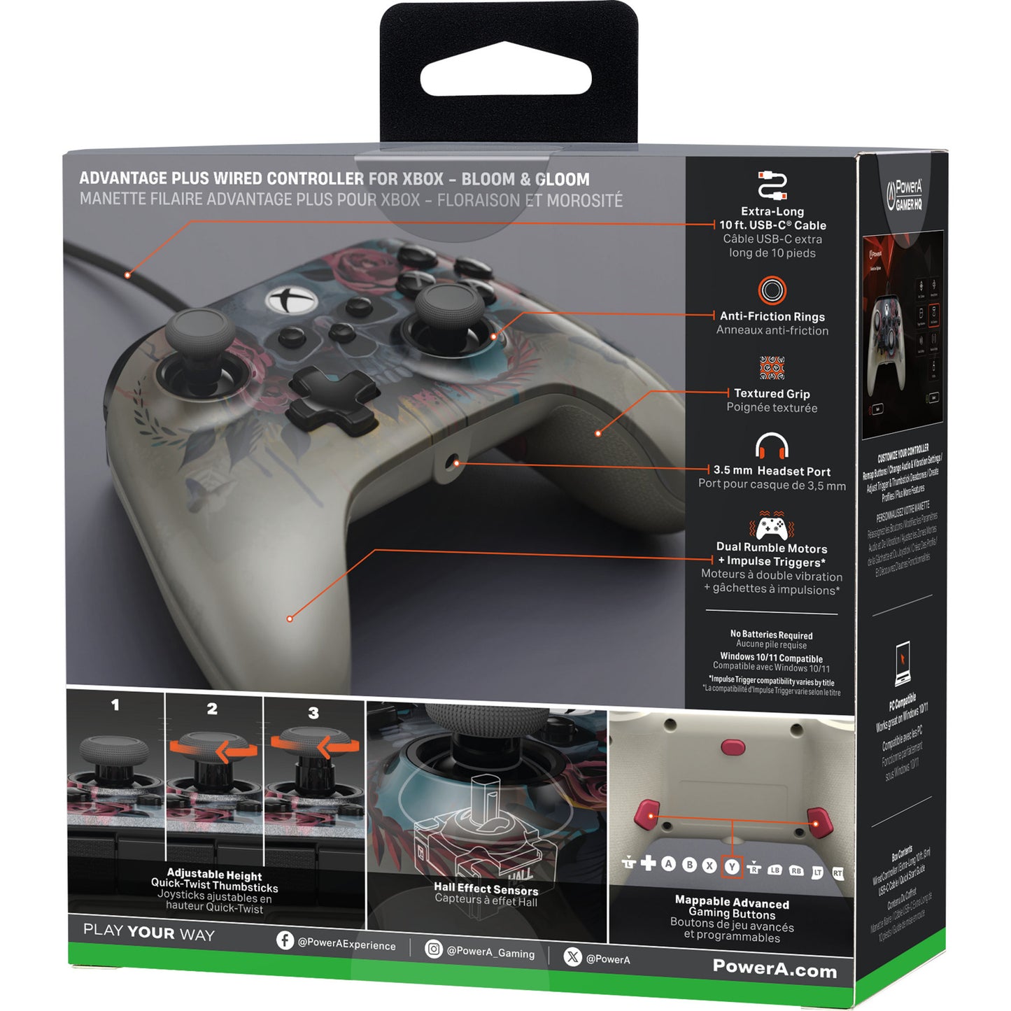Powera Advantage Plus kabelgebundener Controller für Xbox Series X|s – Bloom Gloom (Silber, Xbox Series X|s, Xbox One, PC)