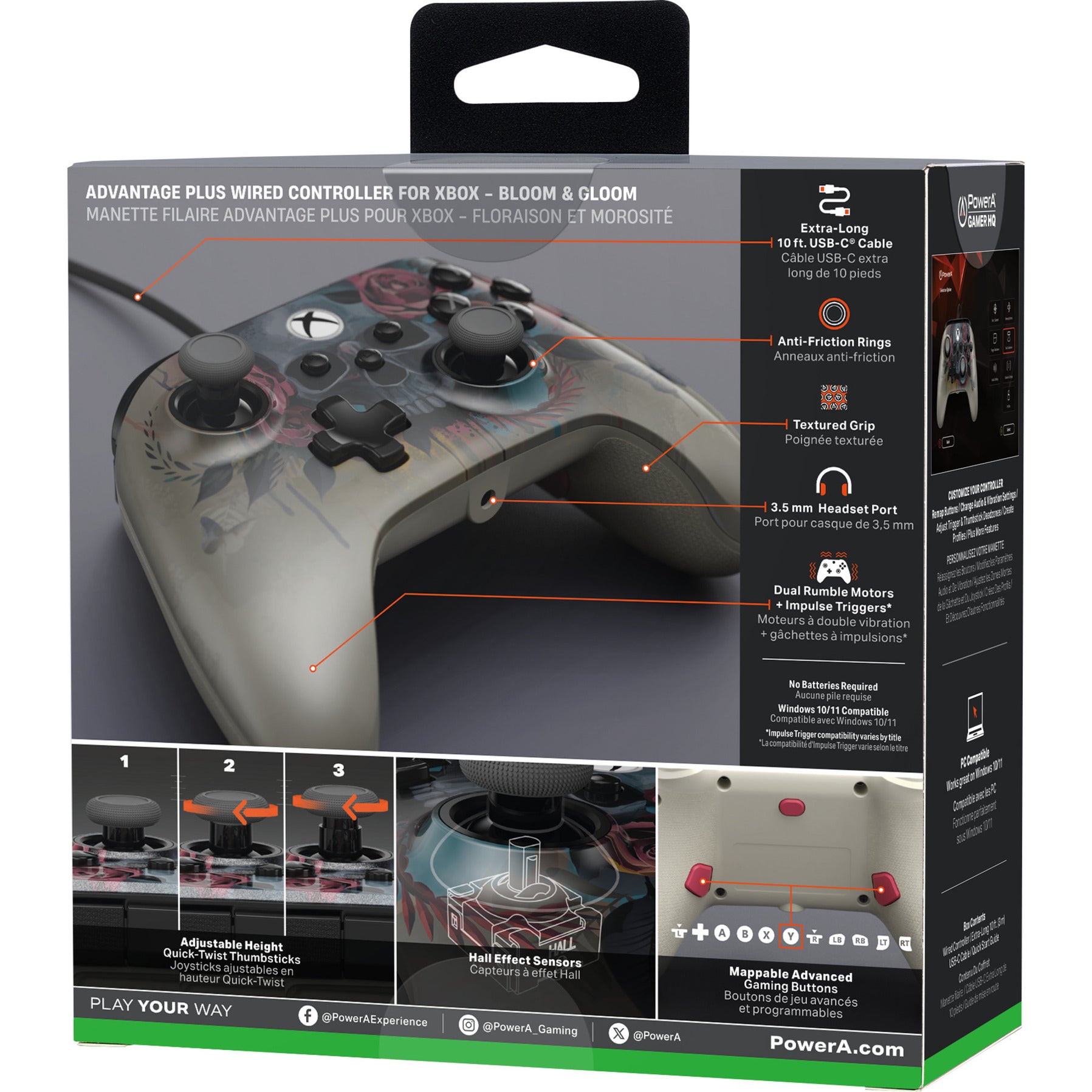 Powera Advantage Plus kabelgebundener Controller für Xbox Series X|s – Bloom Gloom (Silber, Xbox Series X|s, Xbox One, PC)