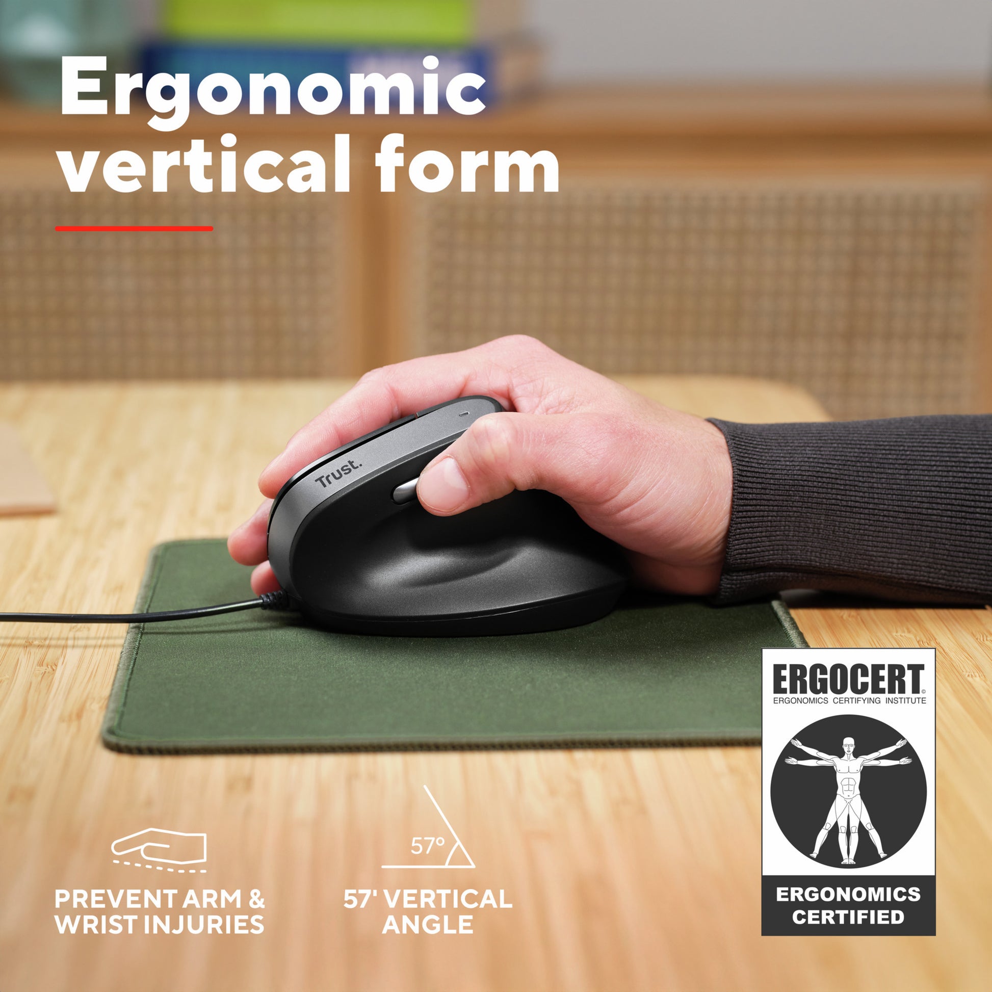 Ergonomische Maus Trust Bayo II (schwarz, 800 dpi – 2.400 dpi)
