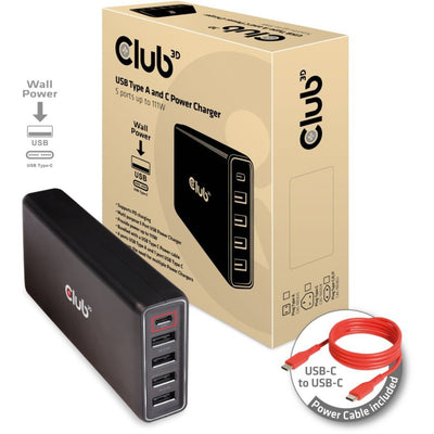 Club 3D USB Typ A und C -Ladegerät, 5 Ports bis 111W