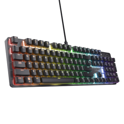 Trust GXT 871 Zora Mechanische Gaming-Tastatur, Gaming-Tastatur (Schwarz, US-Layout, Huano-Rot)