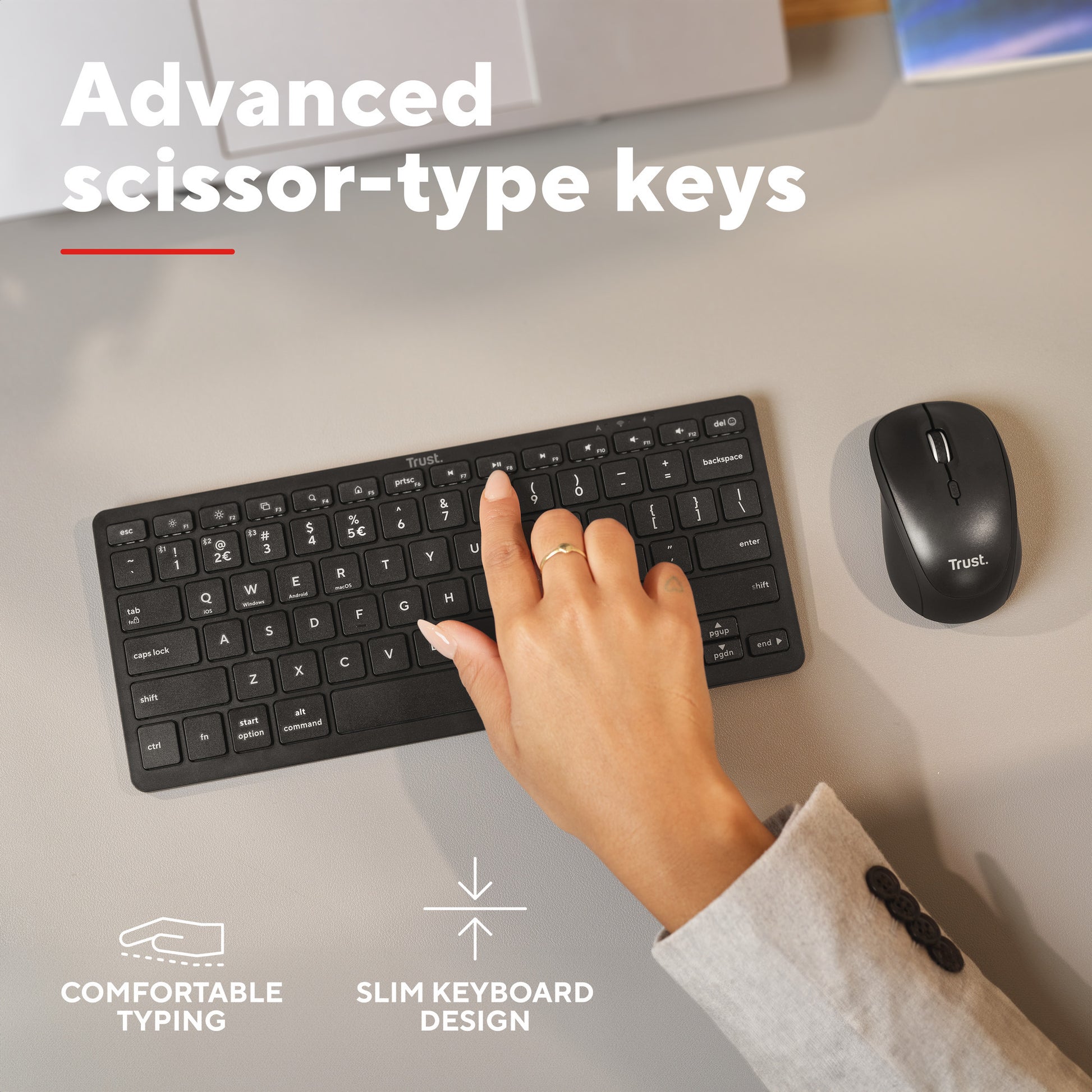 Trust Nado II Bluetooth-Tastatur (schwarz, US-Layout, Scherenschalter, Bluetooth)