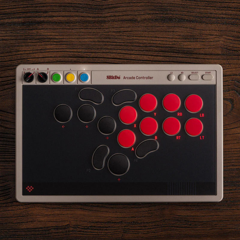 8bitdo Arcade-Controller (grau rot, 2,4 GHz Bluetooth USB, Nintendo Switch, PC)
