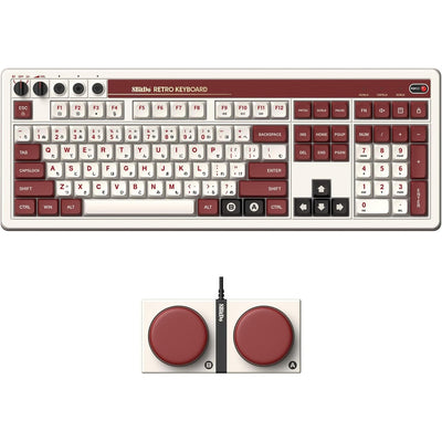 8bitdo Retro mechanische Tastatur Fami Edition, Gaming-Tastatur (Beigerot, US-Layout, Kailh-Box weiß, Bluetooth Low Energy, Wireless 2,4G, USB)