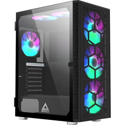 Montech x3 Midi-Tower-Gehäuse aus Glas (schwarz | 3x USB-A | RGB | gehärtetes Glas)