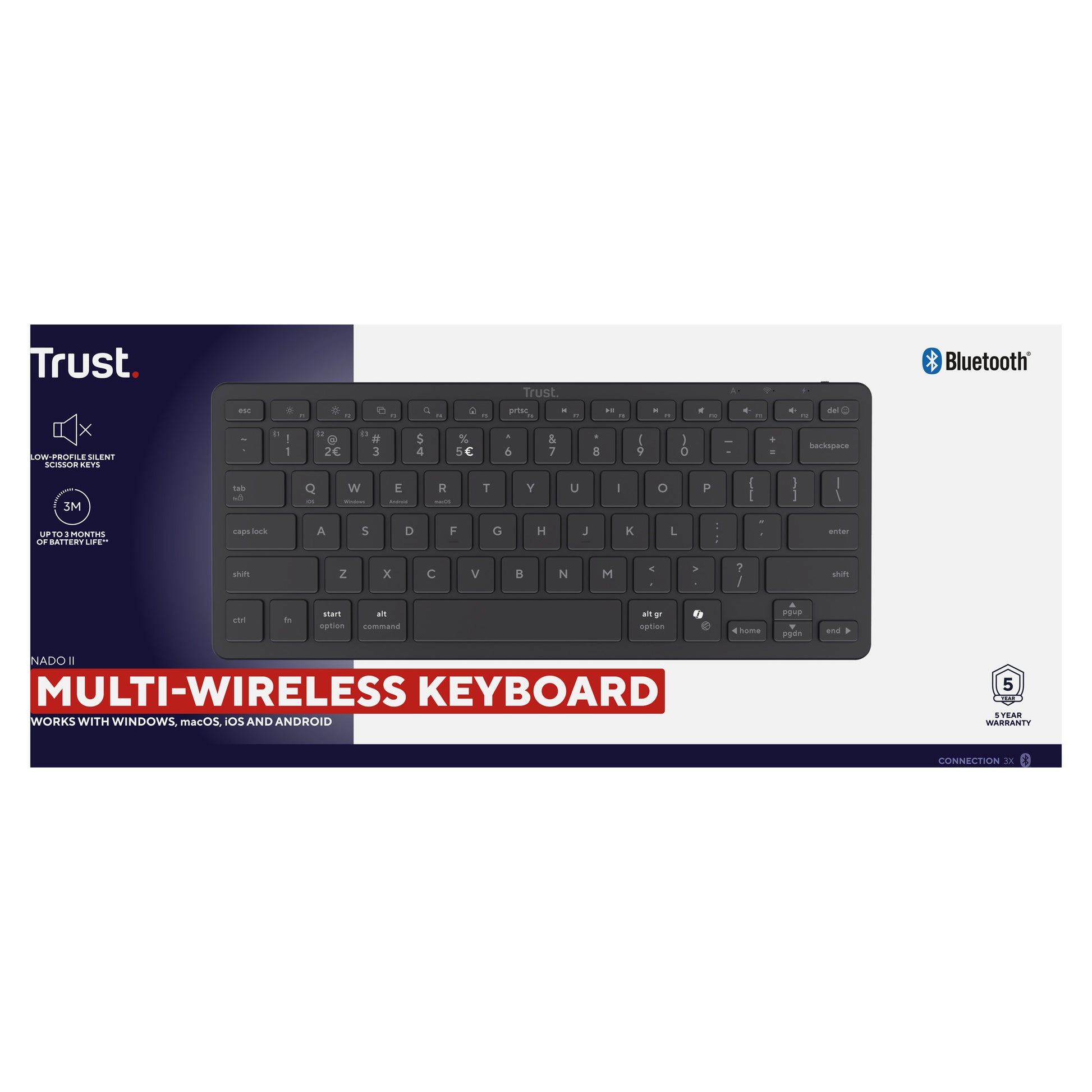 Trust Nado II Bluetooth-Tastatur (schwarz, US-Layout, Scherenschalter, Bluetooth)