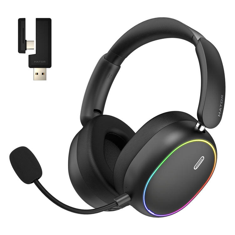 Hator Phoenix 2 kabelloses Over-Ear-Gaming-Headset (schwarz, RGB, 2,4 GHz Bluetooth 5.4 USB-C)