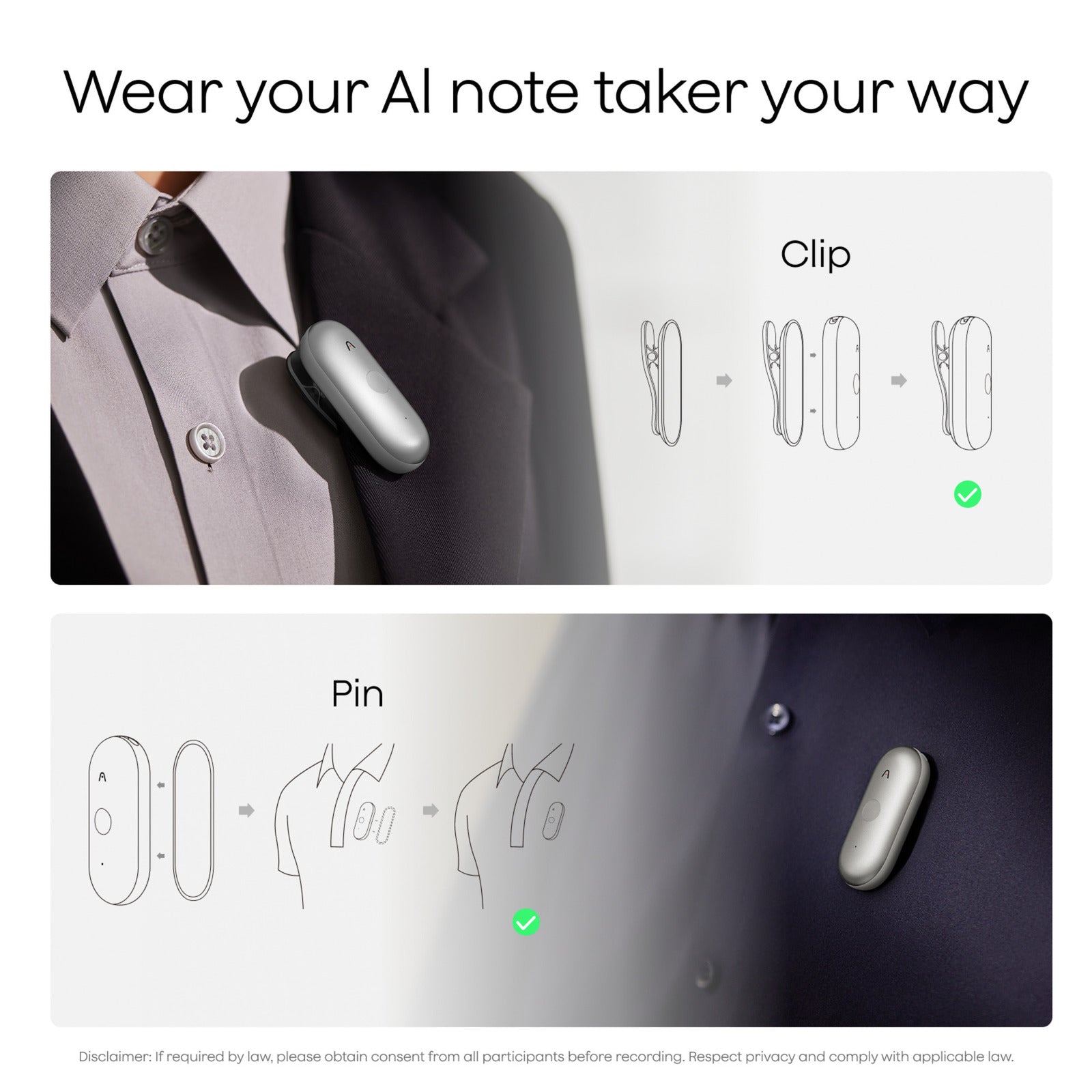 Plaud Notepin s Diktiergerät (Silber, 64 GB, Bluetooth 5.2 BLE (Bluetooth Low Energy) Wi-Fi)