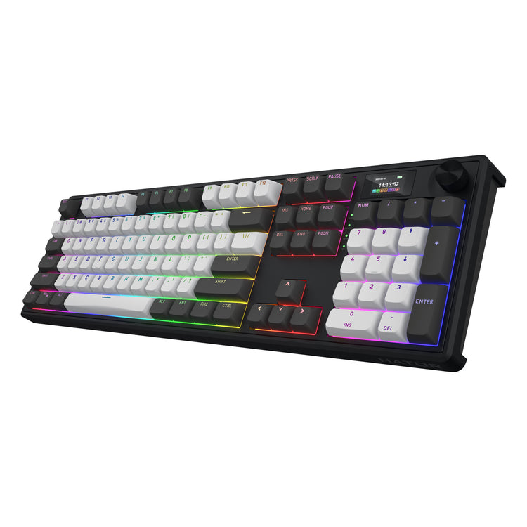 Hator Skyfall Pro Wireless, Gaming-Tastatur (schwarz, US-Layout, Hator Aurum Vanilla Silent, RGB, Double-Shot PBT, Hot-Swap, 2,4 GHz Bluetooth USB-C)