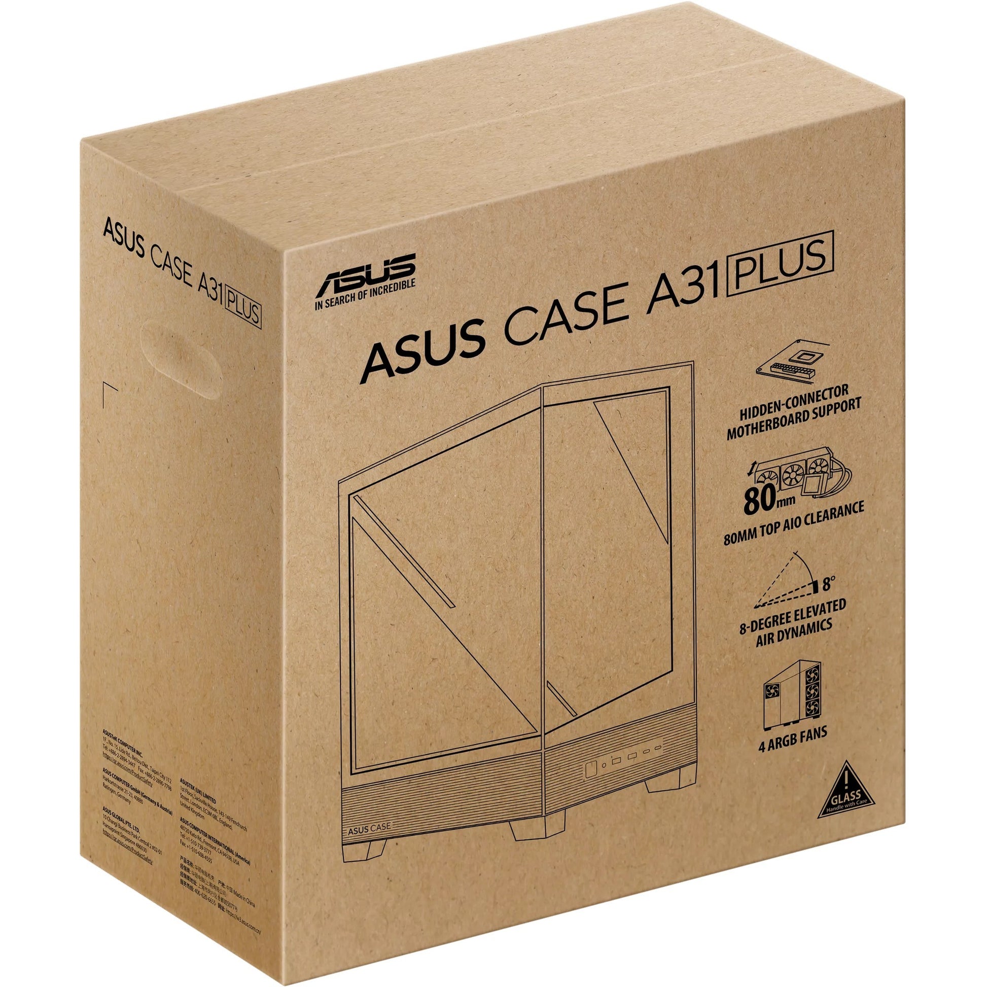 Asus a31 plus Midi-Tower-Gehäuse (schwarz | 2x USB-A | 2x USB-C | gehärtetes Glas)