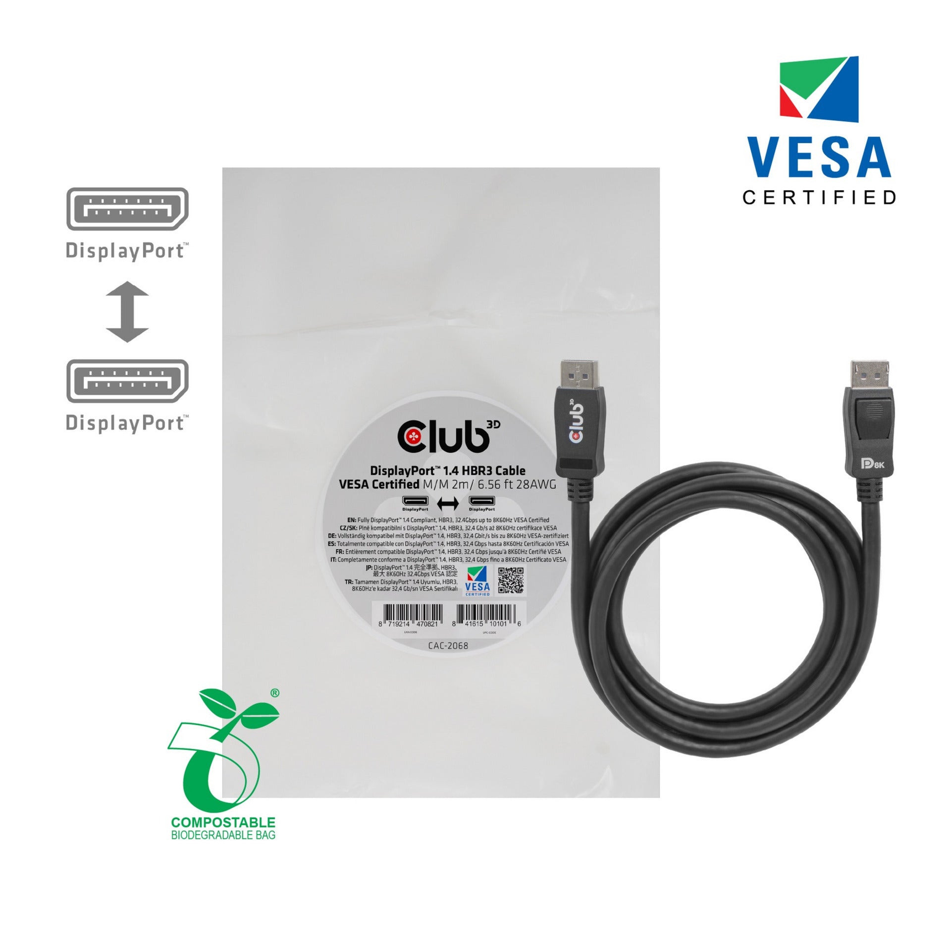 Club 3D DisplayPort 1.4 DisplayPort 1.4 männlich-männlich