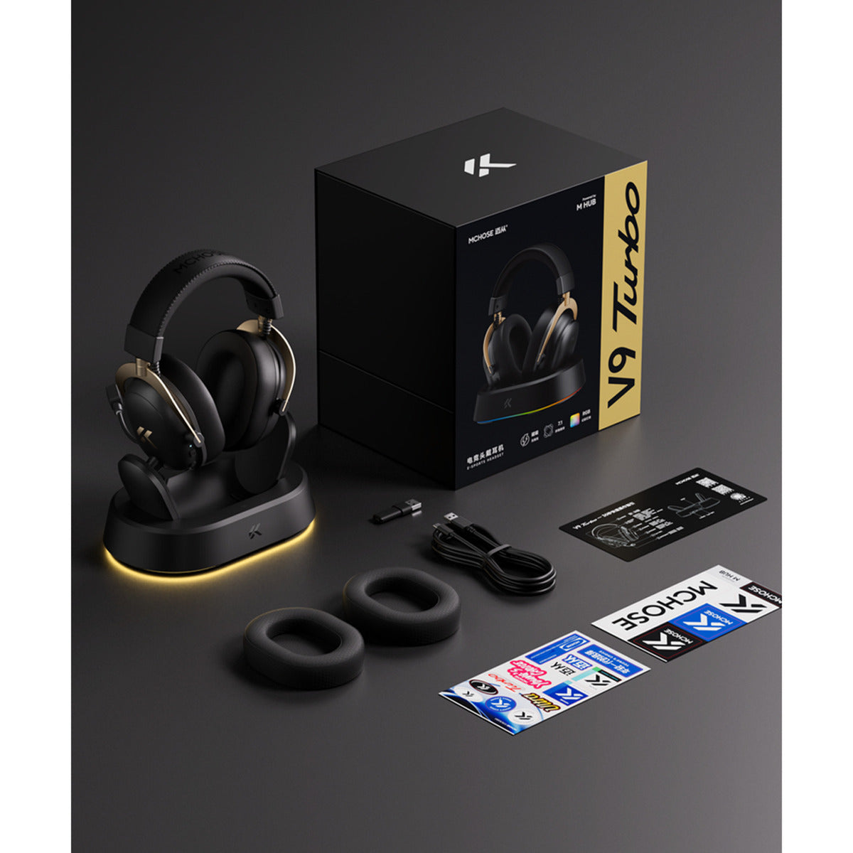 Mchose V9 Turbo+ magnetisches kabelloses Over-Ear-Gaming-Headset (rot, Nintendo Switch, Playstation 4, Playstation 5, Mobil, PC, 2,4 G Bluetooth USB)