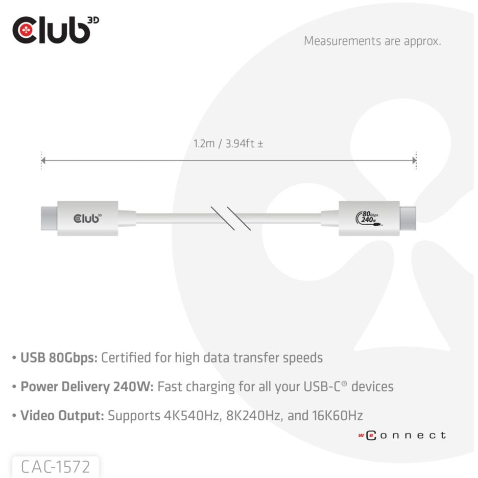 Club 3D USB-C 80Gbit / s zertifiziert 240W 8K 240 Hz