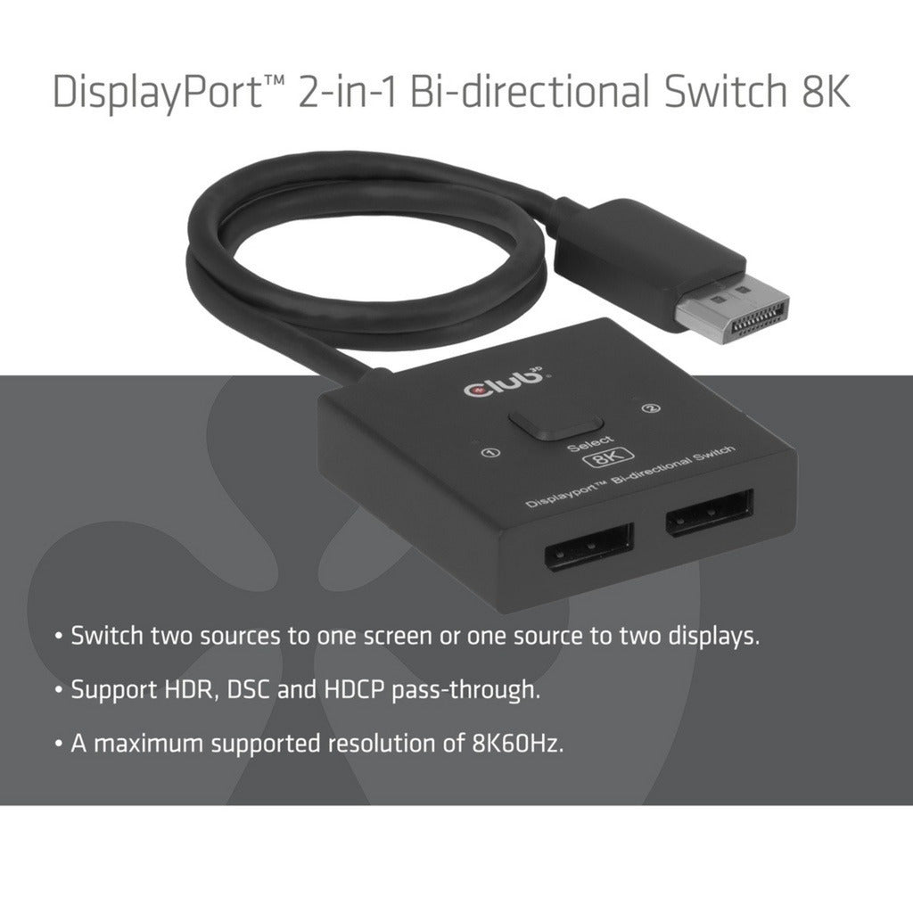 Club 3D DisplayPort 2-in-1 Bidirektionaler 8K-Switch DisplayPort-Switch (Schwarz)