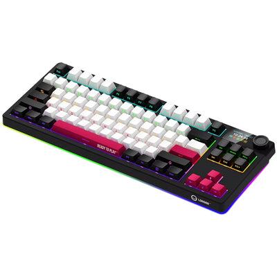 Lorgar kbp70tklw, Gaming-Tastatur (schwarz, US-Layout, logar toxic purple, TKL, RGB, Hot-Swap-fähig, PBT Double-Shot, Bluetooth 2,4 GHz USB)