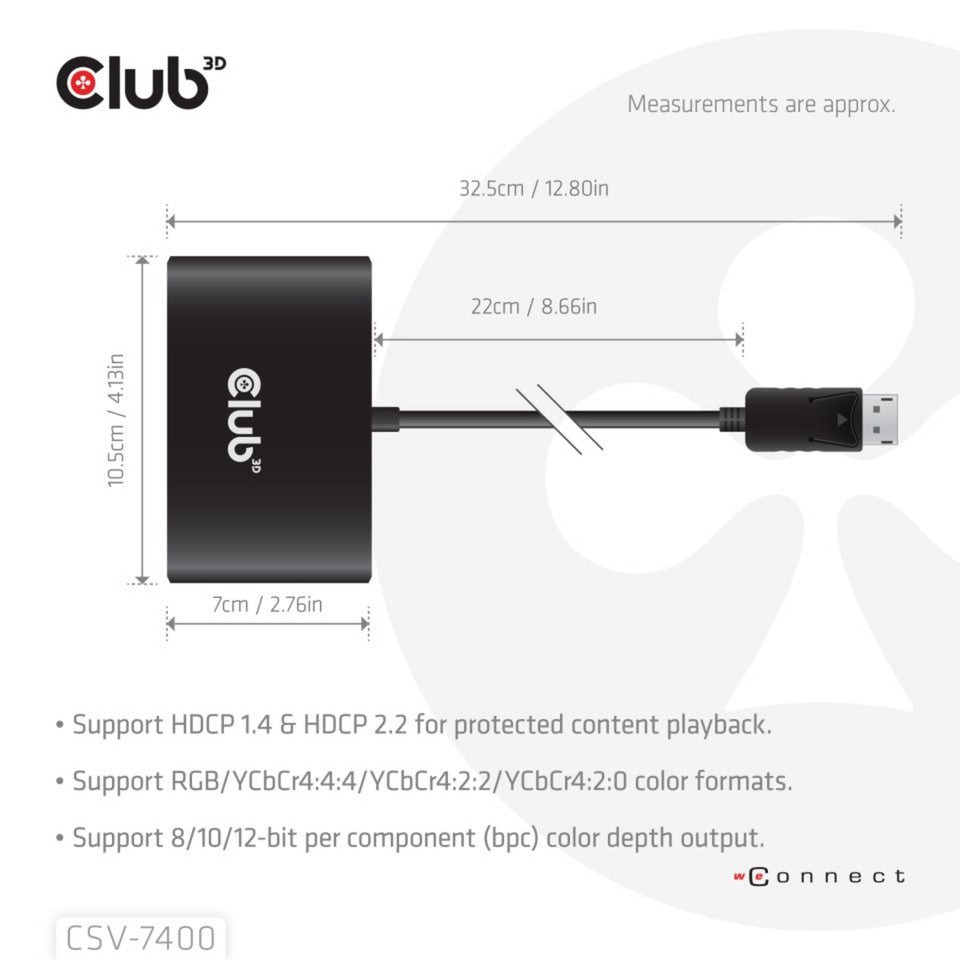Club 3D DisplayPort Quad Monitor Hub MST 4x 4K30Hz DisplayPort Splitter (Schwarz)