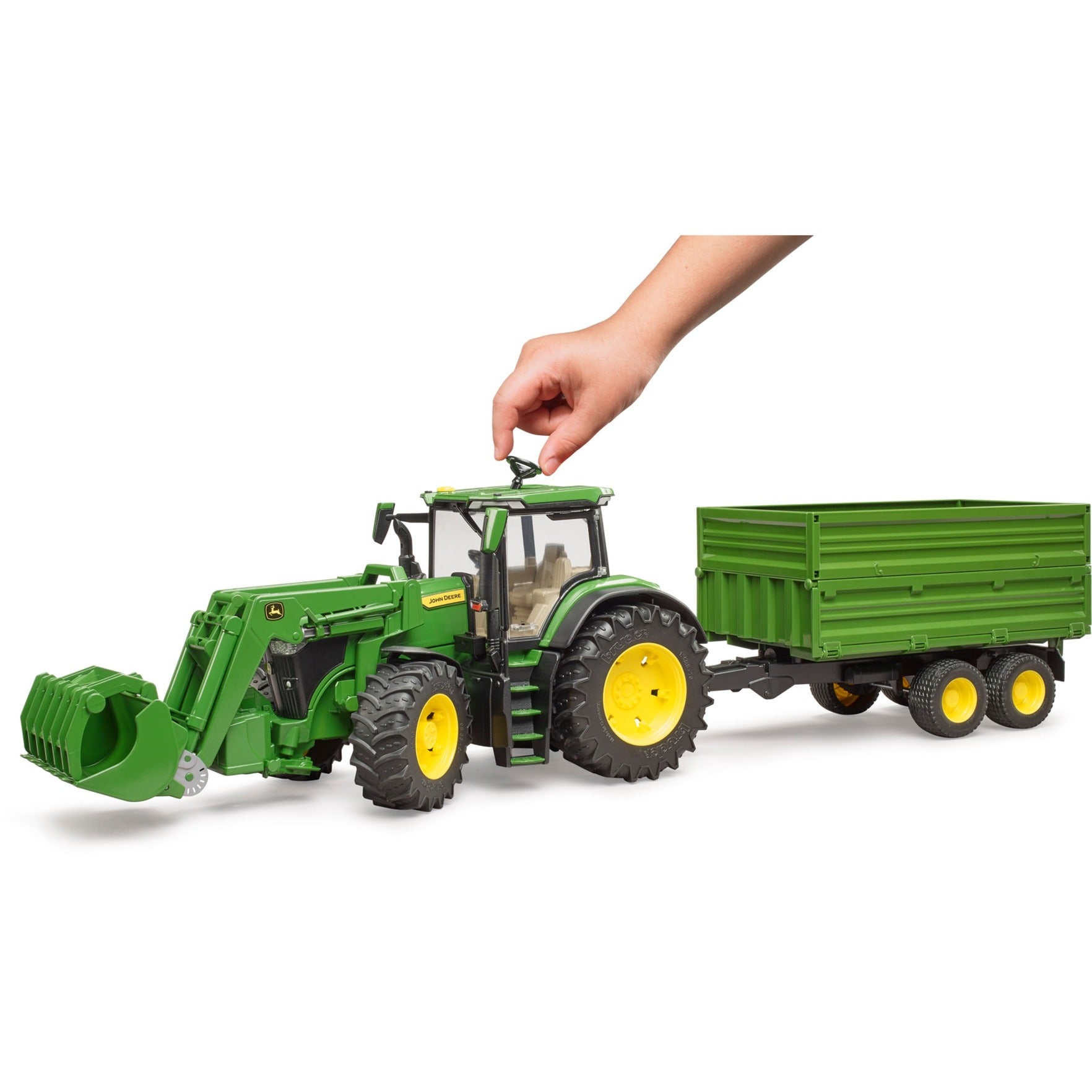 Bruder John Deere 7r 350 mit Frontlader und Transportaanha