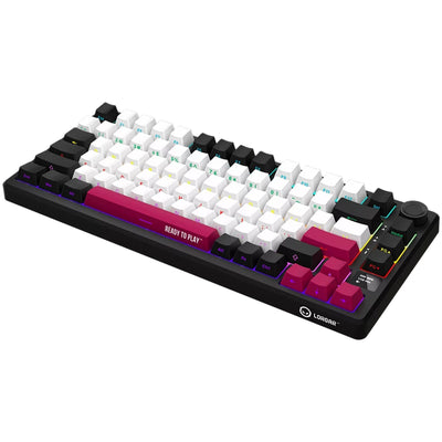 Lorgar kbp7075w, Gaming-Tastatur (schwarz, US-Layout, logar toxic purple, 75 %, RGB, Hot-Swap-fähig, PBT Double-Shot, Bluetooth 2,4 GHz USB)