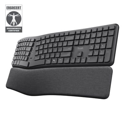 Drahtlose ergonomische Trust Keyra-Tastatur (schwarz, US-Layout, Bluetooth 2,4 G USB)