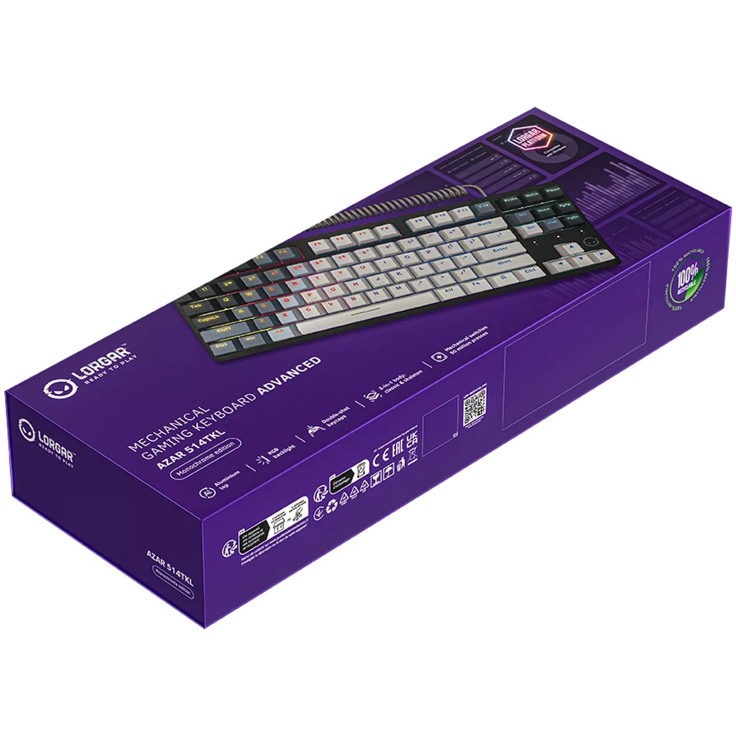 Lorgar Azar 514TKL, Gaming-Tastatur (weiß, US-Layout, Logar Dream, TKL, RGB)