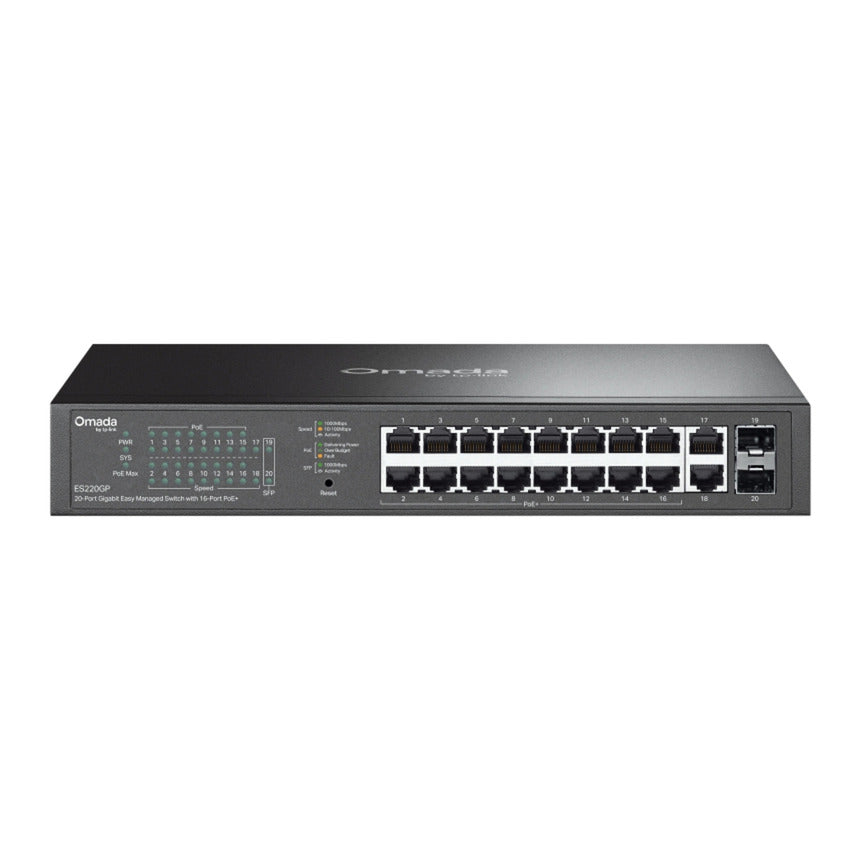 Tp-Link Omada ES220GP 20-Port-Gigabit-Easy-Managed-Switch (schwarz, 16x PoE+, 2x Gigabit SFP)