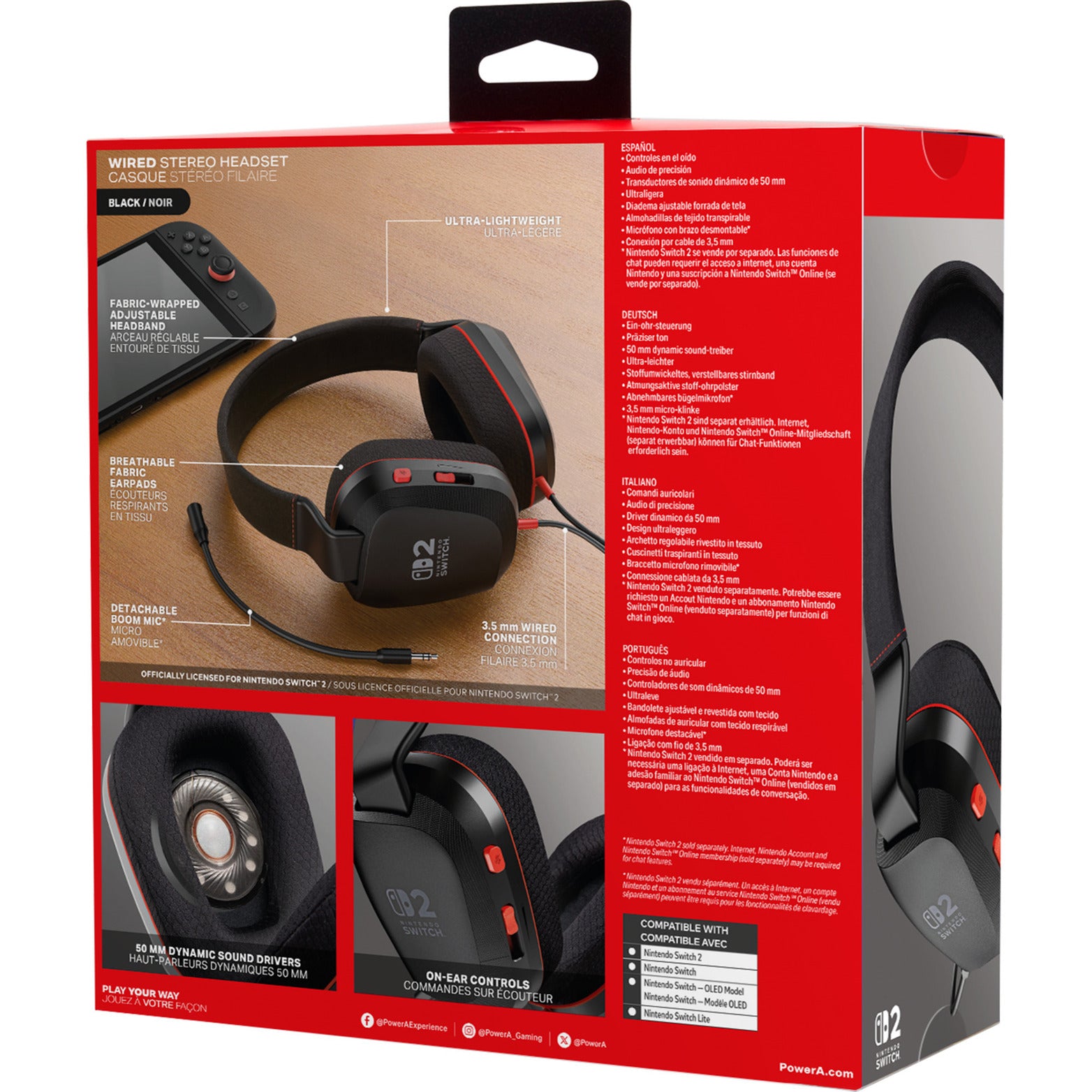Powera kabelgebundenes Stereo-Headset für Nintendo Switch 2 Over-Ear-Gaming-Headset (schwarz rot, Nintendo Switch 2, Nintendo Switch – OLED-Modell, Nintendo Switch, Nintendo Switch Lite)