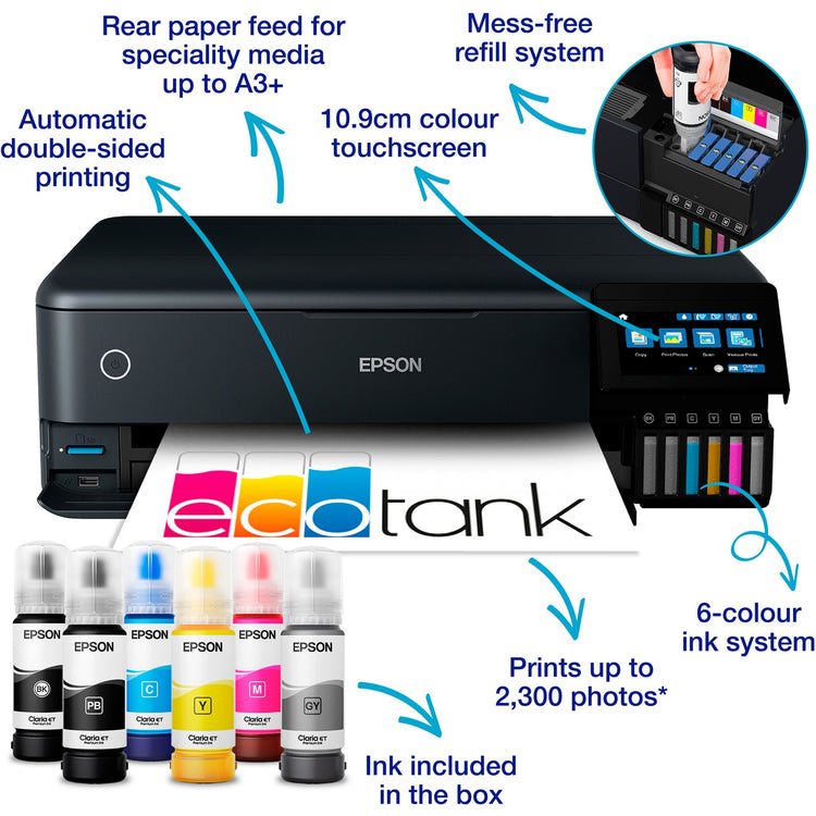 Epson ecotank et-8550 All-in-One-Tintenstrahldrucker (Schwarz, USB, WLAN, Scannen, Kopieren)