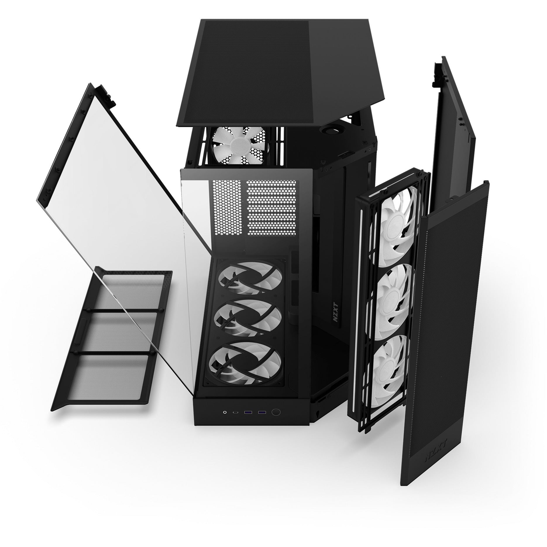 Nzxt H9 Flow RGB+ Midi-Tower-Gehäuse (schwarz (matt) | 2x USB-A | 1x USB-C | RGB | gehärtetes Glas)