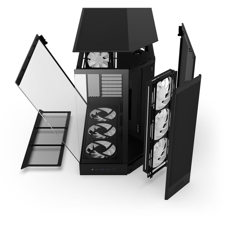 Nzxt H9 Flow RGB+ Midi-Tower-Gehäuse (schwarz (matt) | 2x USB-A | 1x USB-C | RGB | gehärtetes Glas)