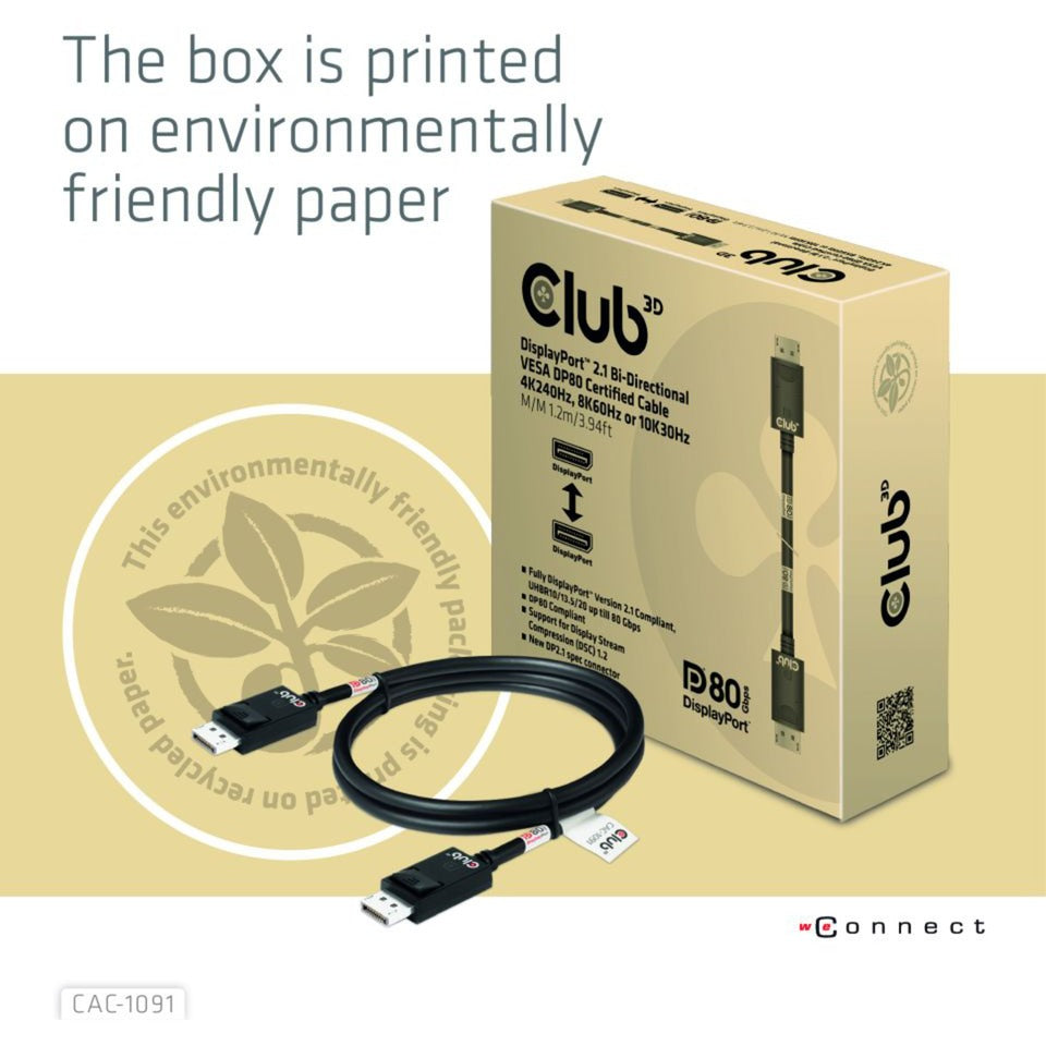 Club 3D DisplayPort 2.1 BI-Direktional VESA DP80 Zertifiziert