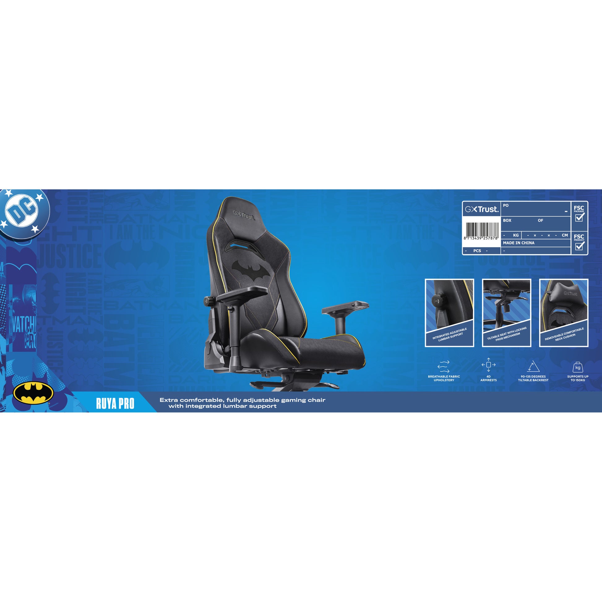 Trust GXT 721BM Ruya Pro Premium bequemer Gaming-Stuhl (Schwarz Gelb)