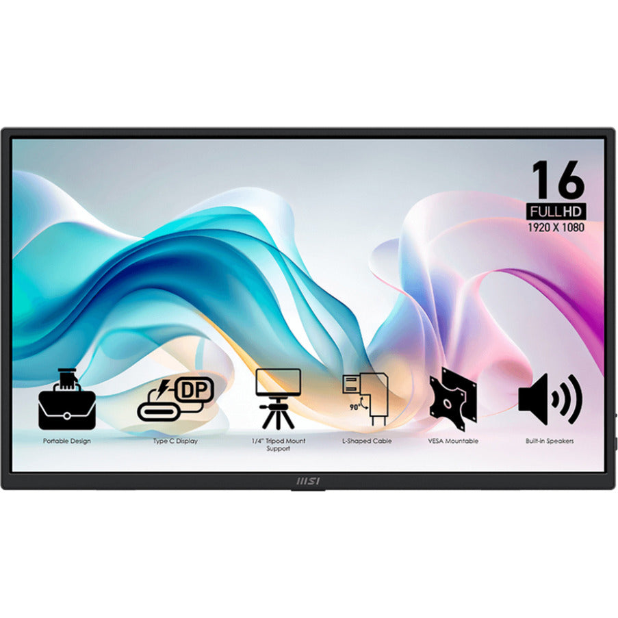 MSI Pro MP165 E6 15,6 Monitor (schwarz, HDMI, 2x USB-C)